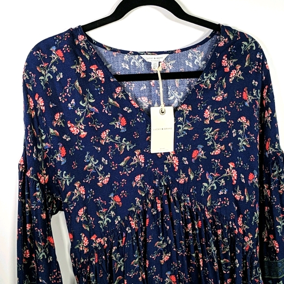 NWT Lucky Brand floral navy long-sleeve top - Picture 3 of 9